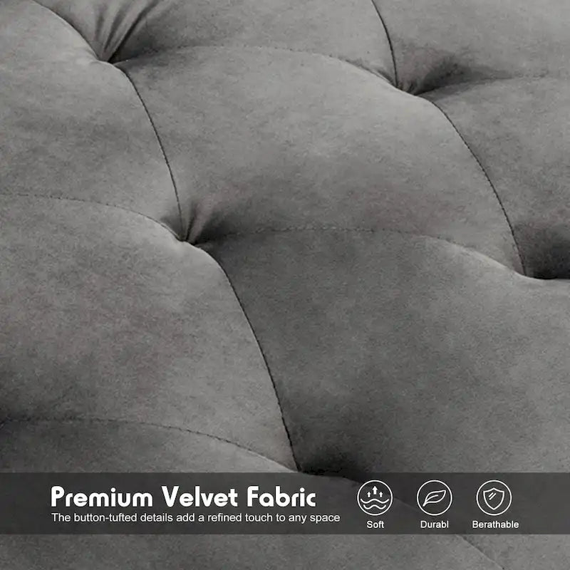 Convertible Velvet Sofa Couch, Sectional Sofa with Ottoman, Mid-Century Futon Sofa Bed - 32D x 100.7W x 29.9H