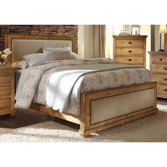 Willow Distressed Upholstered Pine Bed