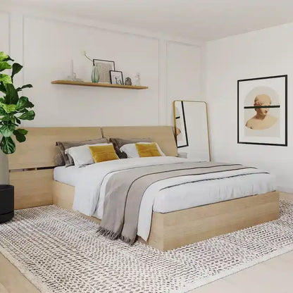 Nordik Storage Bed and Panoramic Headboard, Natural Maple