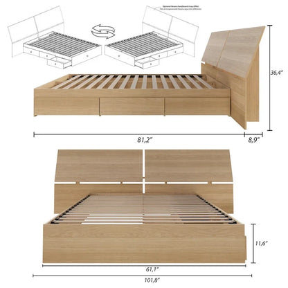Nordik Storage Bed and Panoramic Headboard, Natural Maple