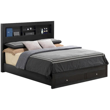 Burlington King Storage Platform Bed with Built in Shelves and Two Footboard Drawers