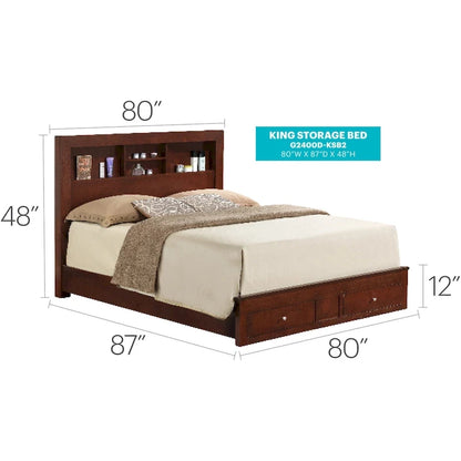 Burlington King Storage Platform Bed with Built in Shelves and Two Footboard Drawers