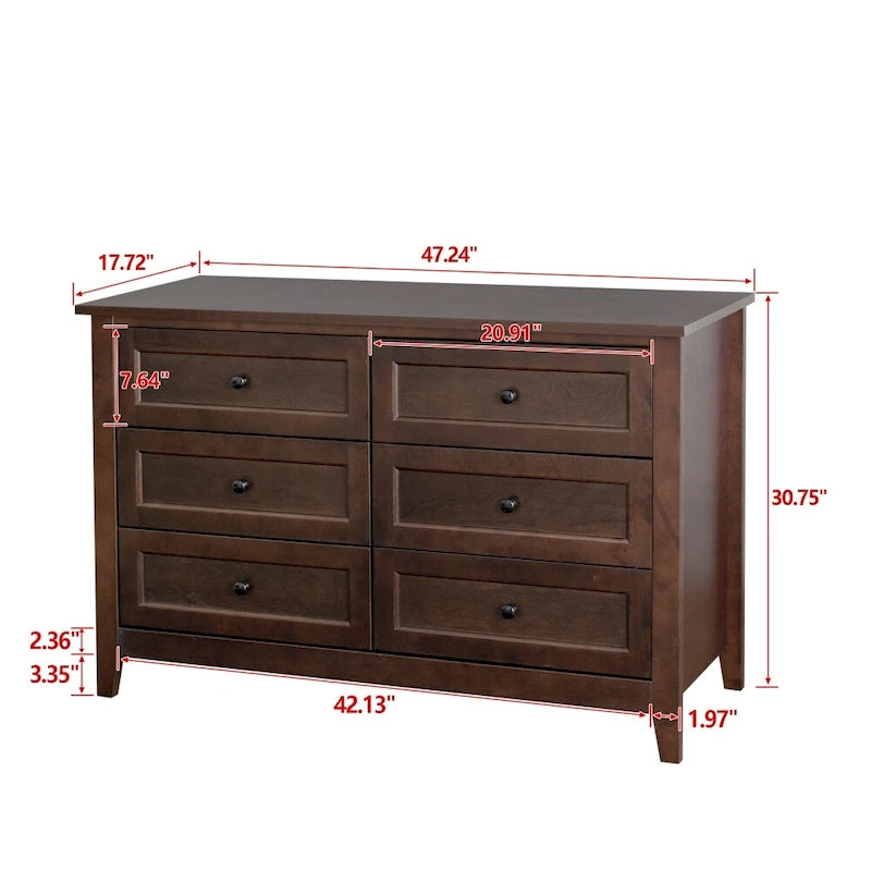 6 Drawer Dresser Bar Storge Cabinet Lockers with Retro Round Handle