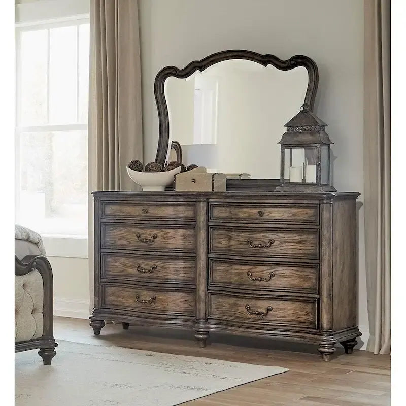 Vintage Brown Oak Finish Traditional Bedroom 6pc Formal Set