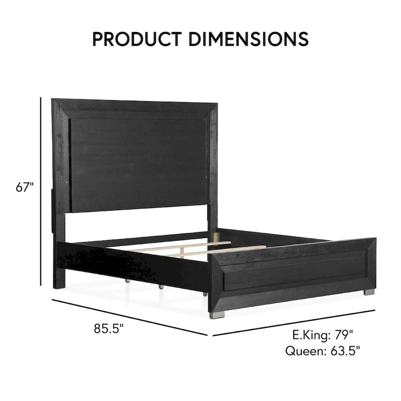 Furniture of America Alaric Modern Black Solid Wood Panel Bed with LED Light Headboard