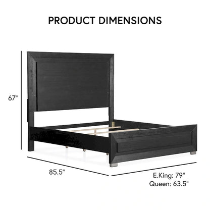 Furniture of America Alaric Modern Black Solid Wood Panel Bed with LED Light Headboard