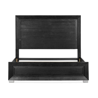 Furniture of America Alaric Modern Black Solid Wood Panel Bed with LED Light Headboard