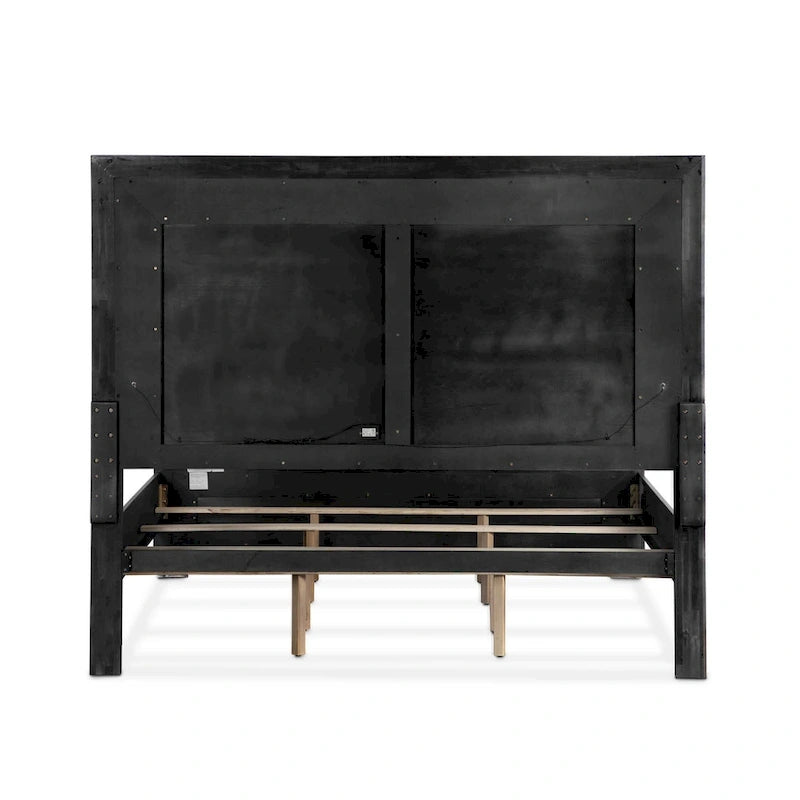 Furniture of America Alaric Modern Black Solid Wood Panel Bed with LED Light Headboard