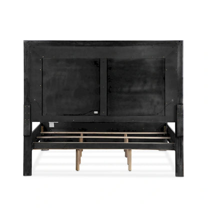 Furniture of America Alaric Modern Black Solid Wood Panel Bed with LED Light Headboard