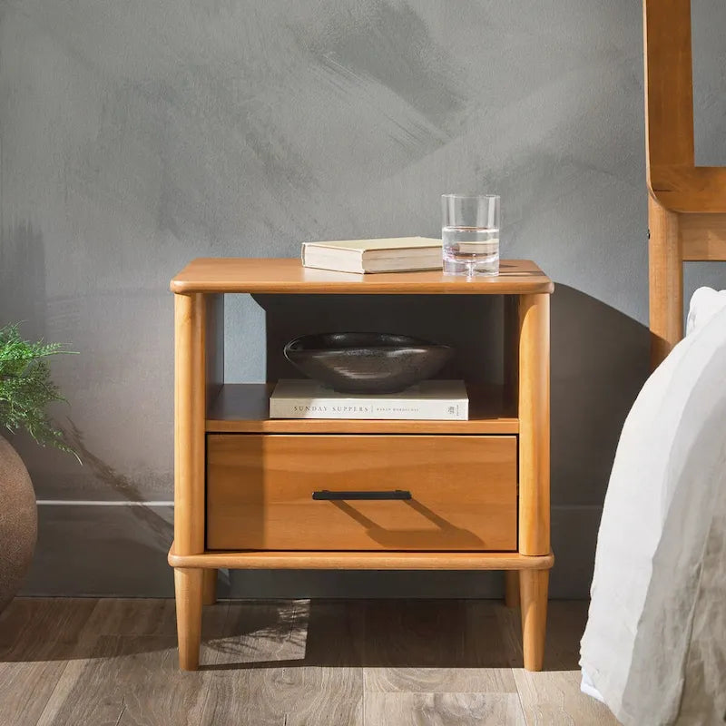 Transitional Solid Wood Spindle Nightstand for Living Room, Bedroom and Office