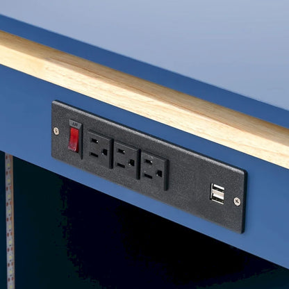 Rubberwood Kitchen Cart with Drop Leaf, Extended Table, 2 Fluted Glass Doors, LED Light and Power Outlet