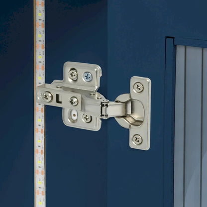 Rubberwood Kitchen Cart with Drop Leaf, Extended Table, 2 Fluted Glass Doors, LED Light and Power Outlet