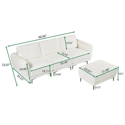 Convertible Sectional Sofa Couch, 3 Seat L-Shaped Sofa with Lamb Fabric, Movable Ottoman