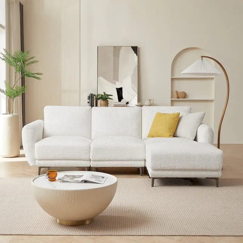 Convertible Sectional Sofa Couch, 3 Seat L-Shaped Sofa with Lamb Fabric, Movable Ottoman