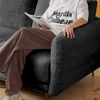 Convertible Sectional Sofa Couch, 3 Seat L-Shaped Sofa with Lamb Fabric, Movable Ottoman