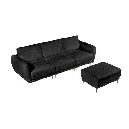 Convertible Sectional Sofa Couch, 3 Seat L-Shaped Sofa with Lamb Fabric, Movable Ottoman