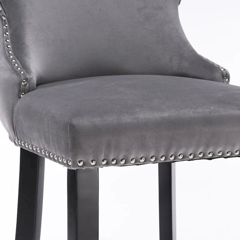 Contemporary Velvet Upholstered Wing-Back Barstools with Button Tufted Decoration Leisure Style Bar Chairs