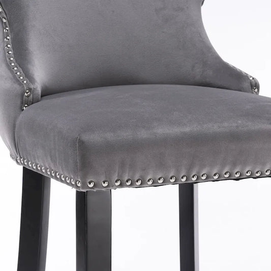 Contemporary Velvet Upholstered Wing-Back Barstools with Button Tufted Decoration Leisure Style Bar Chairs