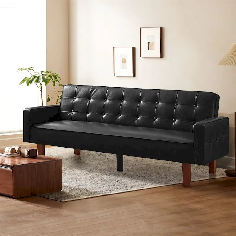 Sofa Bed Couch Faux Leather Loveseat Sofa Convertible Modern Futon Couch Small Sleeper Futons Bed