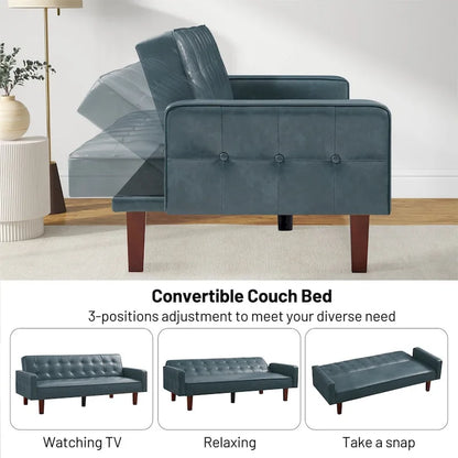 Sofa Bed Couch Faux Leather Loveseat Sofa Convertible Modern Futon Couch Small Sleeper Futons Bed
