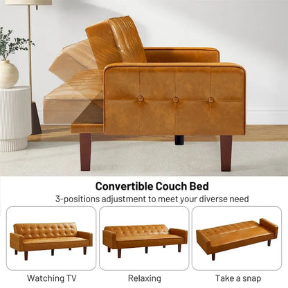 Sofa Bed Couch Faux Leather Loveseat Sofa Convertible Modern Futon Couch Small Sleeper Futons Bed