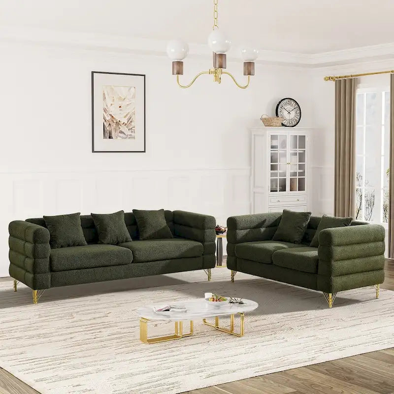 Ouyessir Teddy Fabric Modern Sectional Sofa Sets L-Shape/2/3/4 Seater Sofa Couch with Pillows