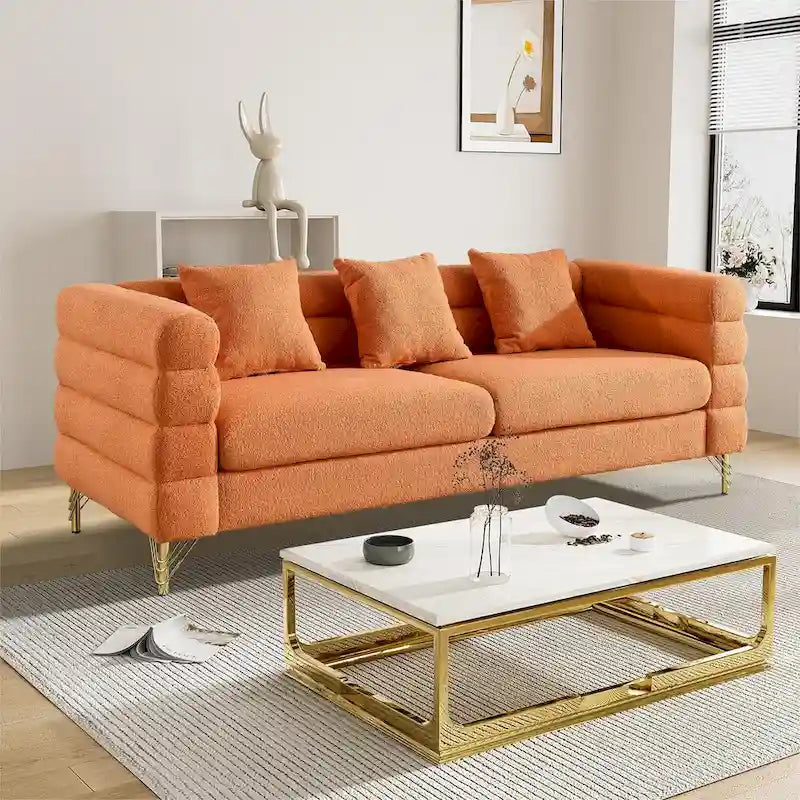 Ouyessir Teddy Fabric Modern Sectional Sofa Sets L-Shape/2/3/4 Seater Sofa Couch with Pillows