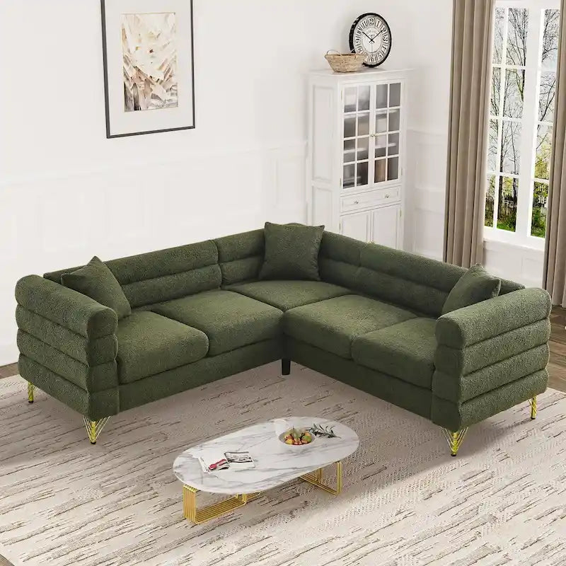 Ouyessir Teddy Fabric Modern Sectional Sofa Sets L-Shape/2/3/4 Seater Sofa Couch with Pillows