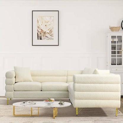 Ouyessir Teddy Fabric Modern Sectional Sofa Sets L-Shape/2/3/4 Seater Sofa Couch with Pillows