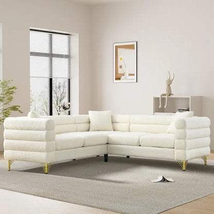 Ouyessir Teddy Fabric Modern Sectional Sofa Sets L-Shape/2/3/4 Seater Sofa Couch with Pillows