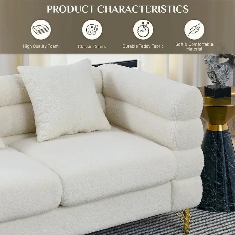 Ouyessir Teddy Fabric Modern Sectional Sofa Sets L-Shape/2/3/4 Seater Sofa Couch with Pillows