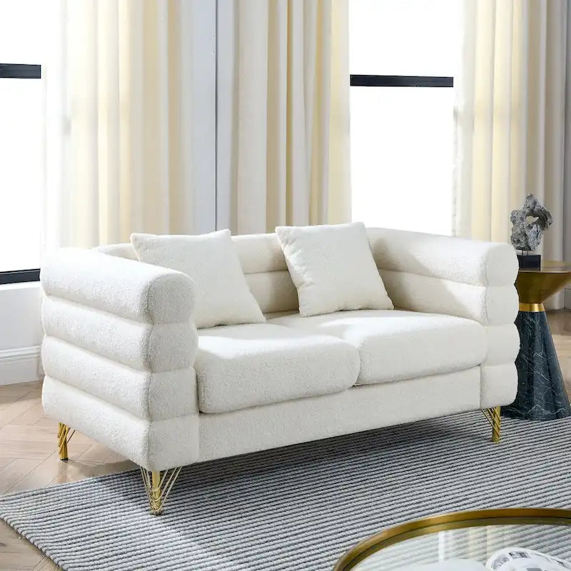 Ouyessir Teddy Fabric Modern Sectional Sofa Sets L-Shape/2/3/4 Seater Sofa Couch with Pillows