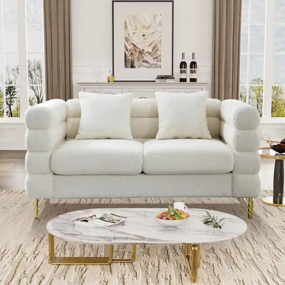 Ouyessir Teddy Fabric Modern Sectional Sofa Sets L-Shape/2/3/4 Seater Sofa Couch with Pillows