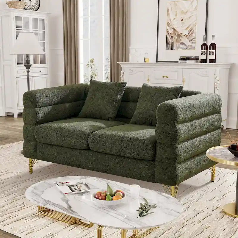 Ouyessir Teddy Fabric Modern Sectional Sofa Sets L-Shape/2/3/4 Seater Sofa Couch with Pillows