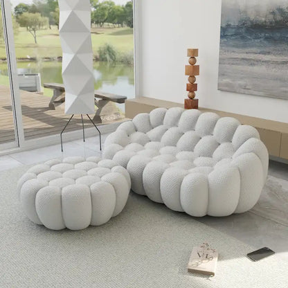 3D Honeycomb Fabric Upholstered Bubble Sofa Modern Loveseat with Ottoman