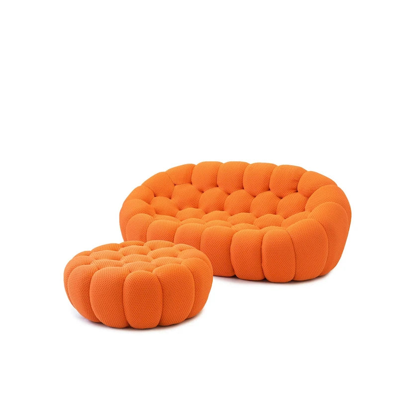 3D Honeycomb Fabric Upholstered Bubble Sofa Modern Loveseat with Ottoman