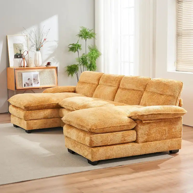 U-shaped profile sofa, including two single seats and two chaise, modular sofa, Chenille sofa