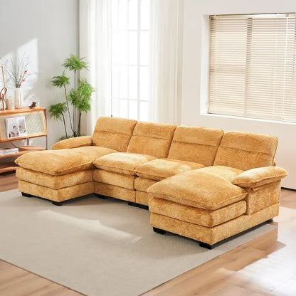 U-shaped profile sofa, including two single seats and two chaise, modular sofa, Chenille sofa