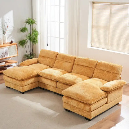 U-shaped profile sofa, including two single seats and two chaise, modular sofa, Chenille sofa
