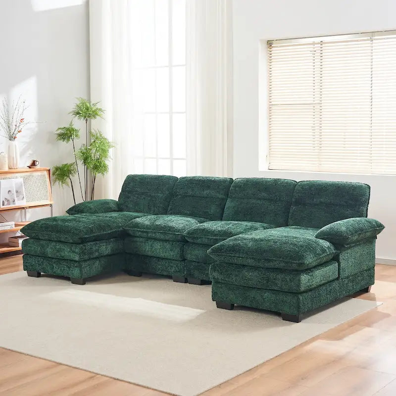 U-shaped profile sofa, including two single seats and two chaise, modular sofa, Chenille sofa