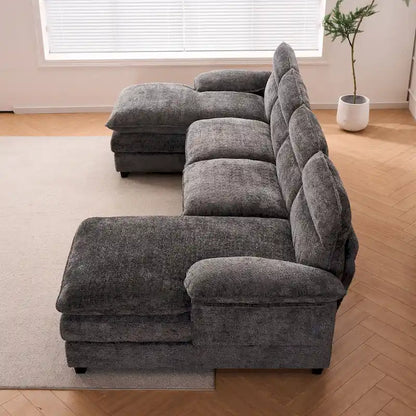 U-shaped profile sofa, including two single seats and two chaise, modular sofa, Chenille sofa