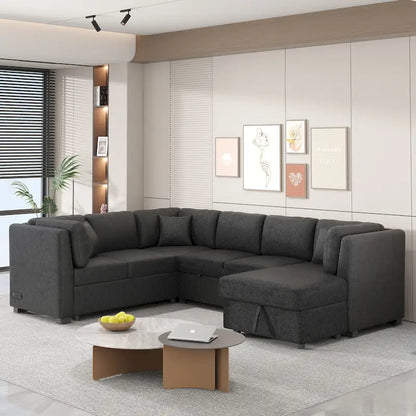 MERAX Sectional Sofa Pull out Sofa Bed with Storage Chaise