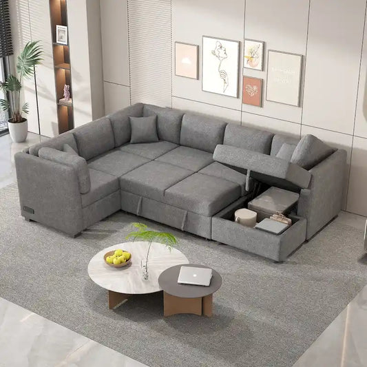 MERAX Sectional Sofa Pull out Sofa Bed with Storage Chaise
