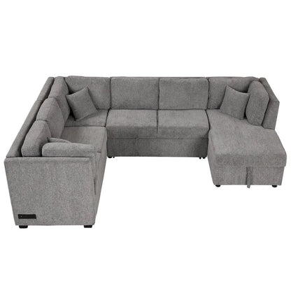 MERAX Sectional Sofa Pull out Sofa Bed with Storage Chaise
