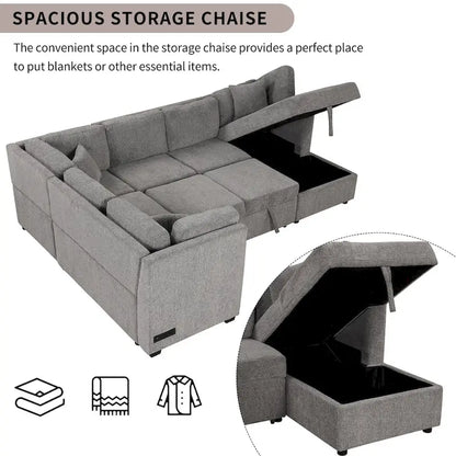 MERAX Sectional Sofa Pull out Sofa Bed with Storage Chaise