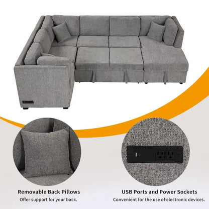 MERAX Sectional Sofa Pull out Sofa Bed with Storage Chaise