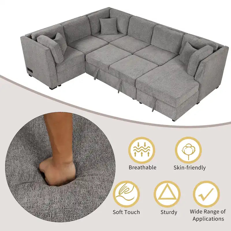 MERAX Sectional Sofa Pull out Sofa Bed with Storage Chaise