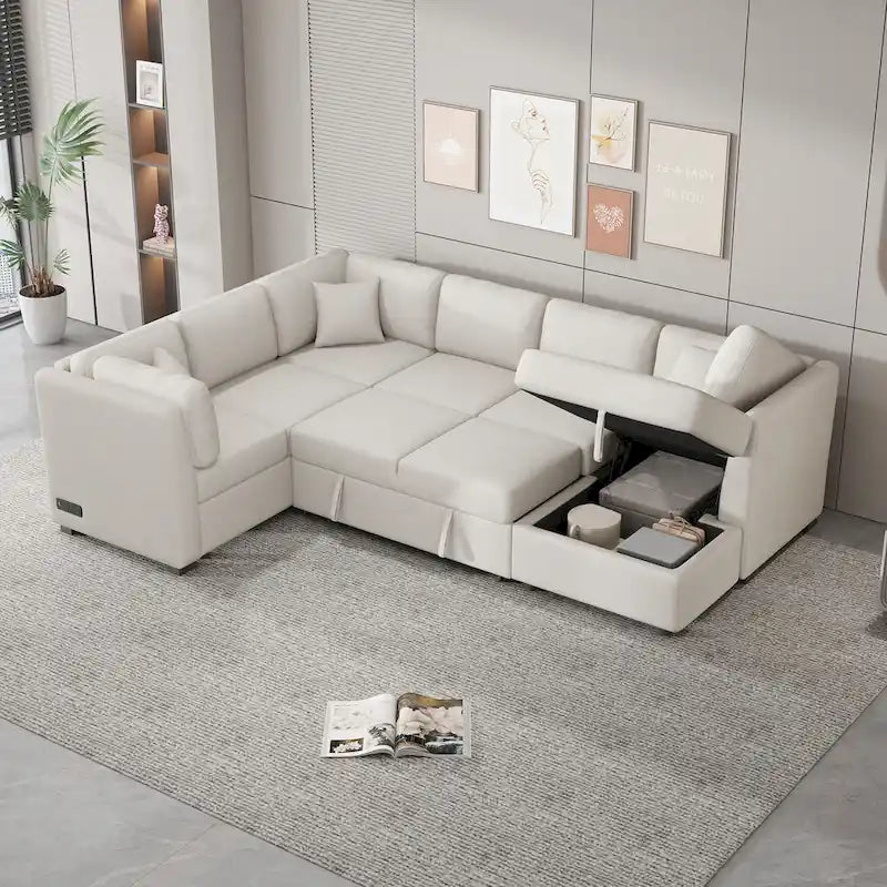 MERAX Sectional Sofa Pull out Sofa Bed with Storage Chaise