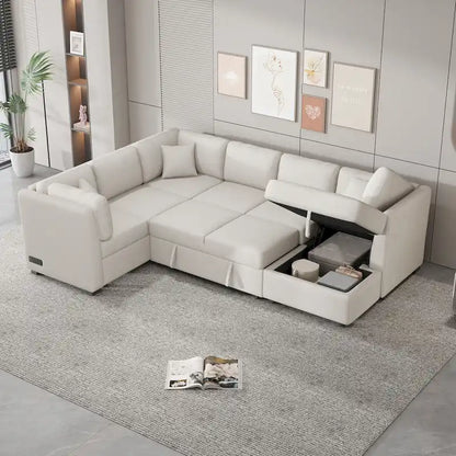 MERAX Sectional Sofa Pull out Sofa Bed with Storage Chaise
