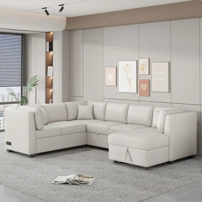 MERAX Sectional Sofa Pull out Sofa Bed with Storage Chaise